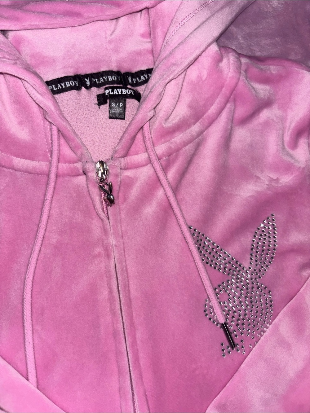 PLAYBOY Pink Velour Rhinestone Track Suit